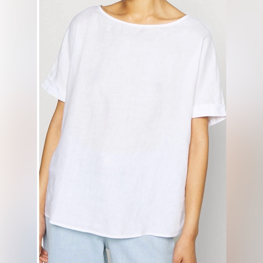 s.Oliver White Linen Rolled Short Sleeve Linen Blouse Top Size 2
